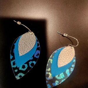 Blue and Silver Leaf Earrings